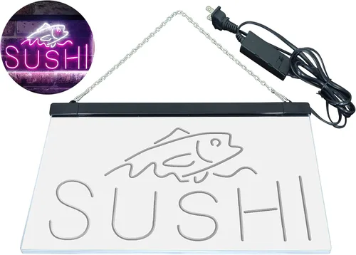 Vista 23 de ADVPRO Sushi Fish Sashimi Restaurant - Letrero de neón LED de doble color, azul y rojo, 12 x 8.5 pulgadas, st6s32-i3334-br