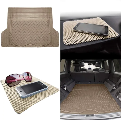 Vista 2 de TLH Tapete de carga de color beige recortable para maletero de coche con almohadilla de tablero beige, alfombrilla de carga de goma de ajuste