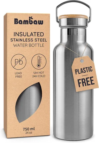 Vista 34 de Bambaw Botella de agua de acero inoxidable de 12 onzas, azul Egeo, 350 ml, de doble pared aislada, a prueba de fugas, apta para lavavajillas, sin