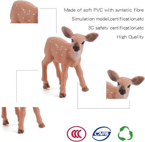 Vista 4 de Juego de animales salvajes del bosque, juego de figuras de ciervos de cola blanca, juguetes de decoración de escena de Navidad, accesorios