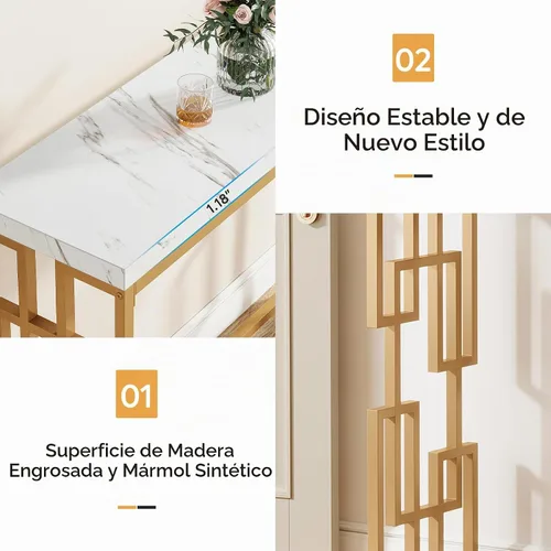 Vista 4 de Tribesigns Mesa consola moderna para entrada, mesa de sofá de 42.5 pulgadas con mesa de mármol sintético, muebles de entrada de madera de ingeniería