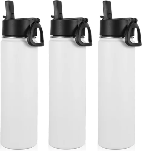Vista 35 de Volhoply Botella de agua aislada de 24 onzas con tapa con popote, botellas deportivas de boca ancha de acero inoxidable con asa, tazas de vacío