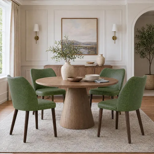 Vista 13 de MALOL Juego de 4 sillas de comedor, sillas de cocina tapizadas de tela con respaldo curvo, asiento acolchado y patas de madera maciza, silla