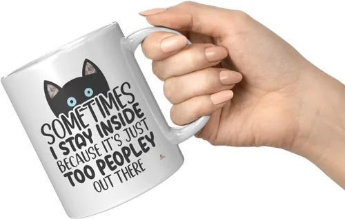 Vista 6 de ODDITEES Taza de café con texto en inglés «Sometimes I Stay Inside Because It's Just Too Peopley Out There», color blanco