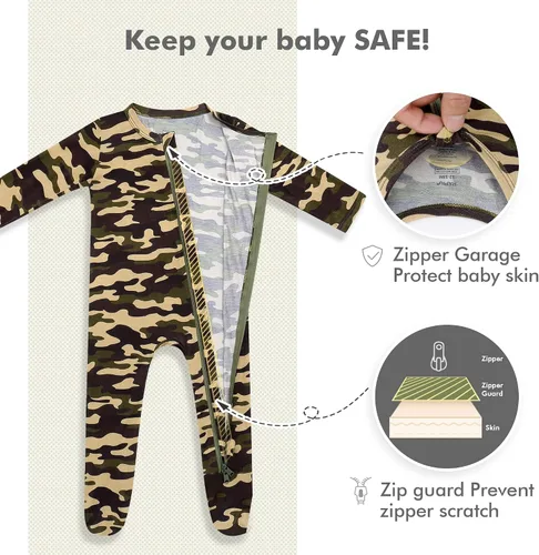 Vista 4 de HAPIU - Pijama de bambú con pies para bebé, con cremallera frontal de 2vías, mamelucos Sleep 'N Play, de 0a 24meses