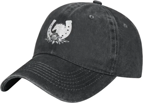 Vista 12 de Gorra de béisbol vintage con diseño floral y de caballo ajustable para mamá y papá Negro