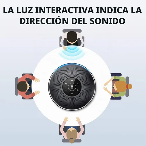 Vista 7 de EMEET Altavoz Bluetooth M2 Negro Altavoz de conferencia para 5-8 personas Conferencia de negocios 360º Recogida de voz 4 AI Micrófono autoadaptable