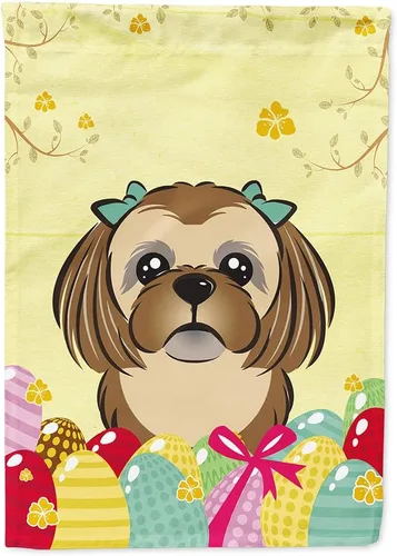 Vista 114 de Caroline's Treasures BB1920CHF - Bandera de caza de huevos de Pascua con diseño de bulldog francés, para casa, gran porche, para colgar en la pared