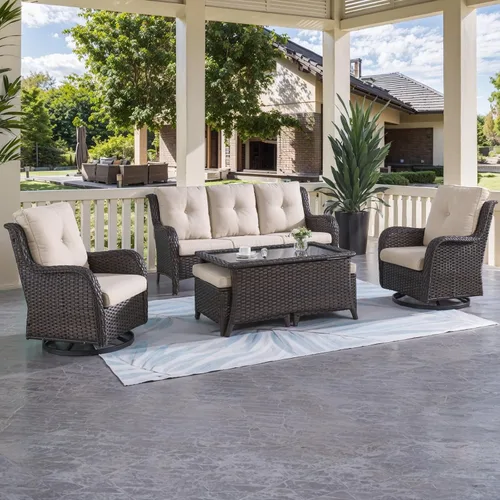 Vista 63 de HUMMUH Juego de 2 Sillas Giratorias Mecedoras de Mimbre para Patio Exterior, Juego de Muebles de Sillas Mecedoras de Ratán (Marrón, Azul) 50,000