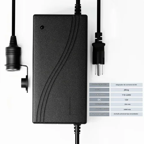 Vista 2 de Convertidor de CA a CC, JRing 110-220V a 12V 20A 240W Adaptador de corriente para encendedor de cigarrillos de coche, refrigerador de coche