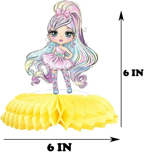 Vista 3 de Centros de mesa de panal para muñecas, 5 piezas de decoración de mesa para fiesta de cumpleaños de niñas, baby shower, suministros temáticos