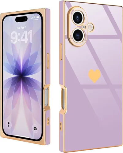 Vista 71 de Compatible con iPhone 12 Funda Rectangular Bonita Chapado Dorado Lujo Corazón de Amor Funda de Teléfono para Mujeres Niñas A Prueba de Golpes