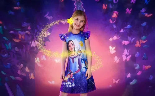 Vista 3 de Girls Dress Gown Short Ruffles Sleeve Costume Round Neck Dress Up for 3-12 Years Kids