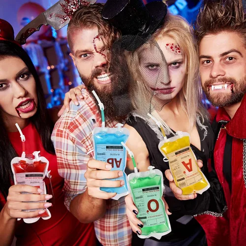 Vista 6 de Paquete de 12 bolsas de sangre de Halloween para bebidas, bolsas