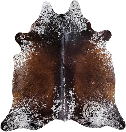 Vista 8 de Sunshine Cowhides Alfombra de piel de vaca tricolor 100% genuina, sal y pimienta, estilo moderno, alfombra de piel animal y alfombra para sala