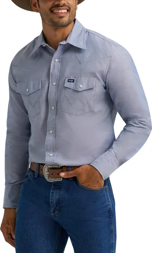 Vista 11 de Wrangler Men's Cowboy Cut Firm Finish Western Long Sleeve Snap Work Shirt Negro
