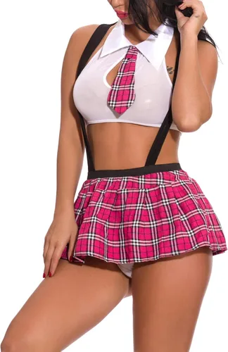 Vista 4 de YIKAYI Yxinly - Conjunto de lencería para mujer, conjunto de lencería con corbata y camisa con cordón para uniforme de cosplay