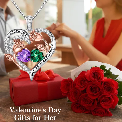 Vista 8 de Iefil Collares de corazón de rosa para mujer, plata de ley 925, collar de piedra natal de corazón rosa, regalos de cumpleaños para mujeres