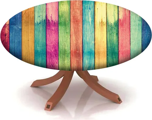 Vista 21 de Mantel redondo ajustable con patrón marítimo, borde elástico, adecuado para catering y cocina, se puede limpiar con el mantel de mesa redonda