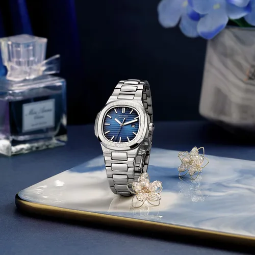 Vista 9 de Reloj de pulsera japonés de cuarzo para mujer, con esfera azul, reloj cuadrado para mujer, resistente al agua, relojes analógicos de cristal, correa