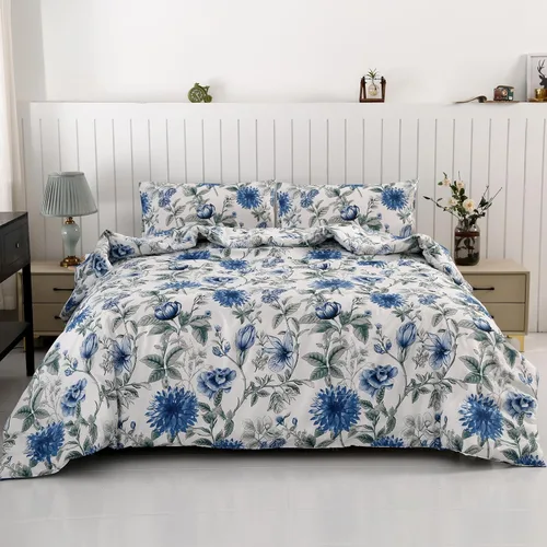 Vista 21 de SDIII - Juego de edredón de 3 piezas, tamaño twin, floral azul, de microfibra suave y ligera, edredón floral azul, juego de ropa de cama vintage
