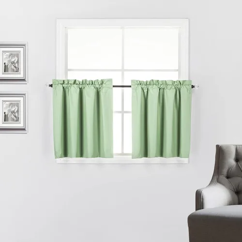 Vista 33 de 2 paneles de cortinas opacas con aislamiento térmico y forro blanco en la parte trasera para ventana de bloqueo de luz para cualquier ventana
