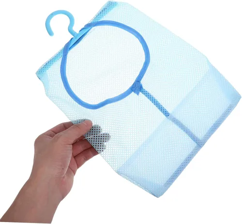 Vista 3 de YarNOW - Bolsa multiusos con percha, malla para lavandería, cesta de almacenamiento plegable para colgar, gancho para ropa y toalla (azul)