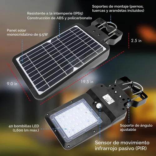 Vista 2 de Wagan EL8586 - Farola solar integrada de 1600 lúmenes, reflector de seguridad, sensor de movimiento, impermeable, resistente a la intemperie