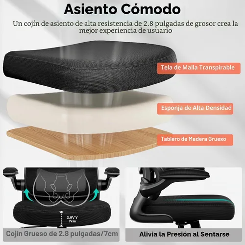 Vista 5 de BESTFAIR Silla de oficina ergonómica, silla de escritorio de malla transpirable cómoda con soporte lumbar, silla de computadora, silla de escritorio