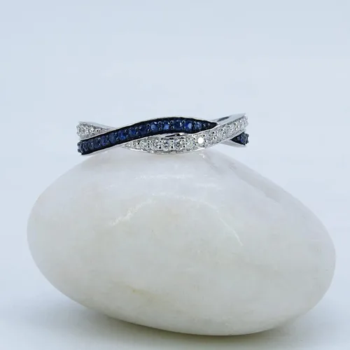 Vista 4 de Dazzlingrock Collection Alianza de boda apilable de zafiro azul y diamante blanco en oro