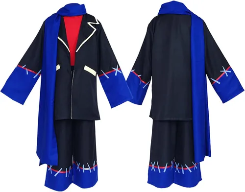 Vista 11 de Weixu Disfraz de cosplay con tops azules y pantalones cortos, conjunto completo de Holloween