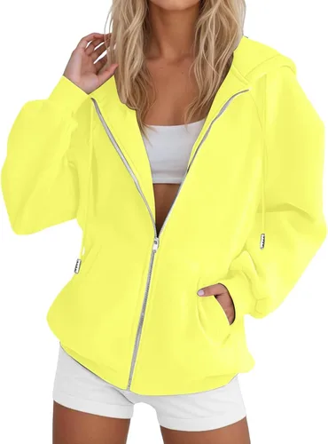 Vista 20 de JOFOW Sudaderas con capucha y cremallera para mujer 2026 Y2K 3- Negro