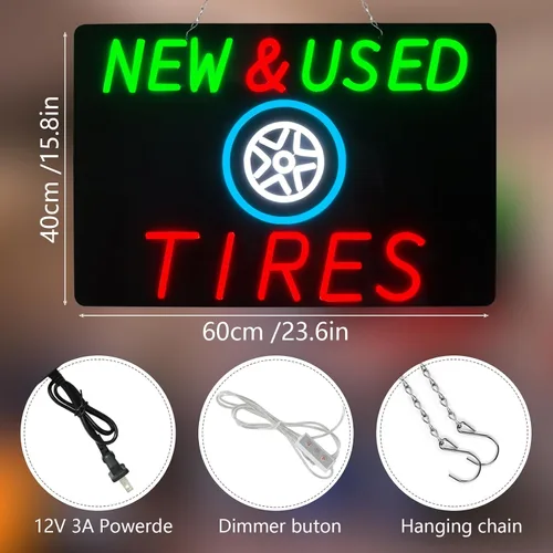 Vista 3 de Letreros de neón grandes de neumáticos nuevos y usados para decoración de pared, luces de neón para dormitorio, adecuado para oficina, hombre