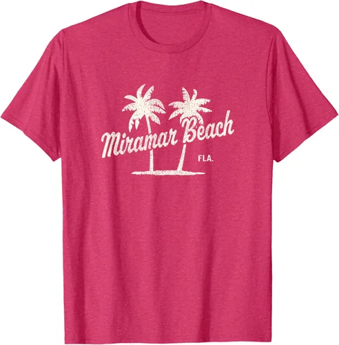Vista 31 de Miramar Beach Florida Vintage 70s Palm Trees - Camiseta gráfica, Azul / Patchwork, S