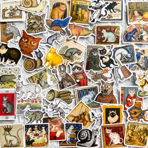 Vista 13 de 50 Calcomanías de Gato Negro de Astrología Tarot - Calcomanías Góticas Medievales de Gatito Bruja Oscura para Portátiles, Botellas de Agua, Álbumes