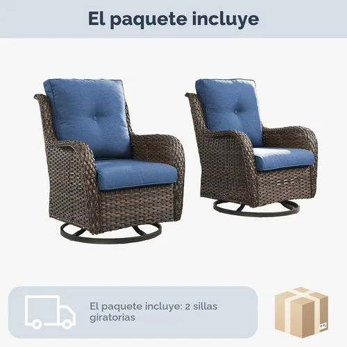 Vista 8 de Belord - Juego de sillas giratorias para patio al aire libre - Juego de 2 sillas de mimbre giratorias para patio con cojín cubierto para porche