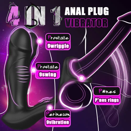 Vista 2 de Vibrador anal masculino Masajeador de próstata Juguetes con anillo para la polla, 9 oscilaciones de empuje y vibración Control remoto Consolador