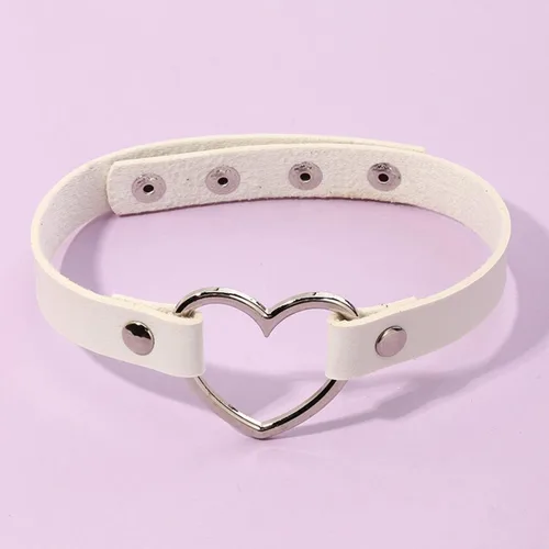 Vista 2 de Hiphop Street Dance Hollow Peach Love - Anillo de metal con corazón de doble color, costuras a juego, collar gótico para mujeres y niñas, joyería