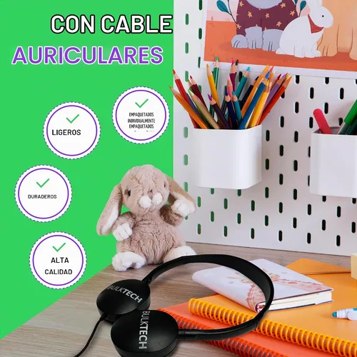 Vista 3 de 1 paquete de auriculares de goma con cable con conector de 0.1 in, color negro