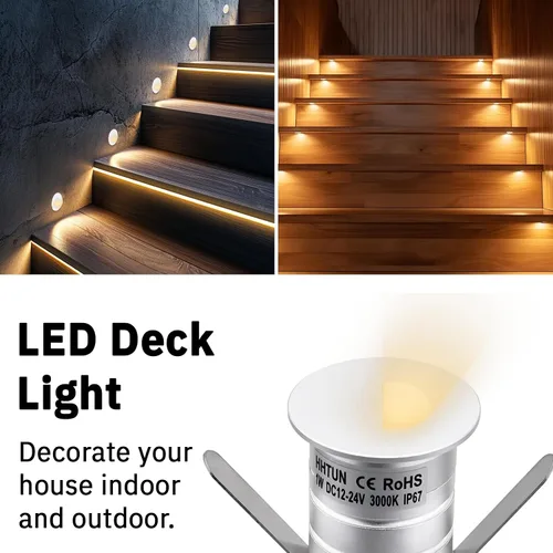 Vista 5 de Luz LED de escalón, 1W DC12-24V 3000K luces de suelo, esquina, empotrada, cubierta, luces de patio, mini luces de paso (3000 K, paquete de 4)