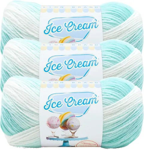 Vista 28 de Lion Brand Yarn, Hilo para Bebé Ice Cream para tejer, ganchillo y manualidades, Baseball Nut, 1 paquete, fibra acrílica colorida de peso DK
