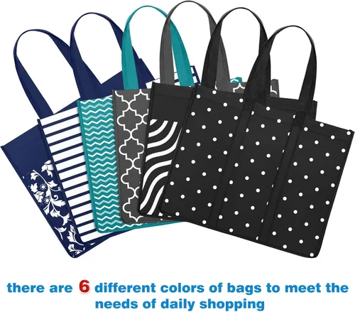 Vista 6 de Fab totes Paquete de 6 bolsas de comestibles reutilizables de 35L gran capacidad resistentes de servicio pesado, bolsas de compras reutilizables