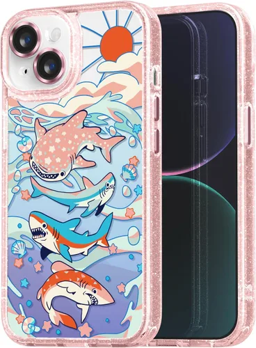 Vista 7 de Compatible para iPhone 13 Funda Bonita Estética - Funda para Teléfono Rosa con Purpurina con Protector de Cámara - Diseño de Cubierta