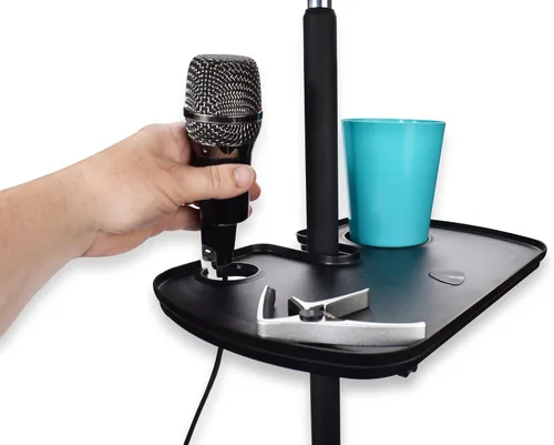 Vista 7 de Bandeja de soporte para micrófono, mesa de accesorios con abrazadera para micrófono con soporte para tazas, escritorio de fijación perfecto