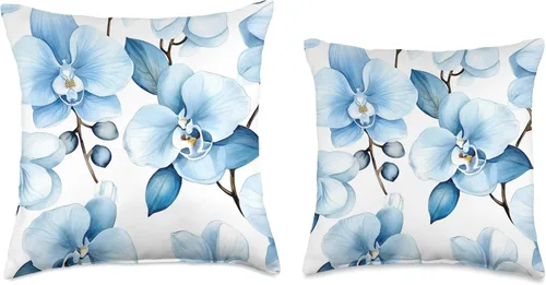 Vista 3 de Aesthetic Pattern Orchid Flower For Women Lindo patrón de orquídea azul bebé, cojín de 16 x 16 pulgadas, multicolor
