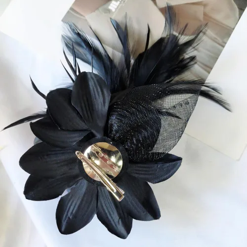 Vista 6 de Elegante broche de flores para mujer, con plumas, bodas, fiestas, bailes, banquetes, tocados, horquillas para el cabello, sombrero, solapa, chal