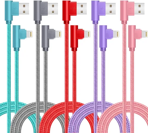 Vista 8 de SHUSEL Cable de carga para iPhone, cable Lightning de ángulo recto, paquete de 3 cables de carga trenzados de nailon de 90 grados y 6 pies, de carga