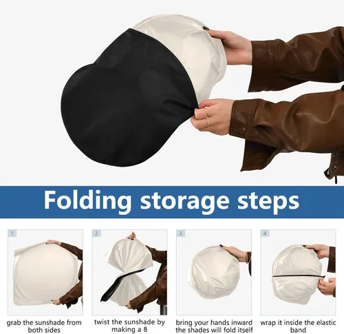 Vista 5 de Parasol para parabrisas beige con bolsa de almacenamiento, visera plegable para ventana delantera, parasol de automóvil para SUV, camión, protector