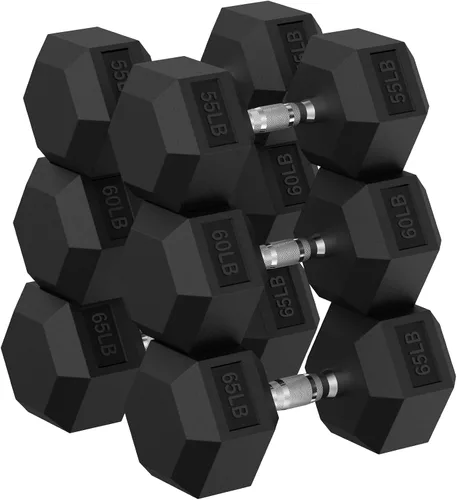 Vista 11 de HANDBODE Rubber Coated Hex Dumbbell Set, 90-640 lb