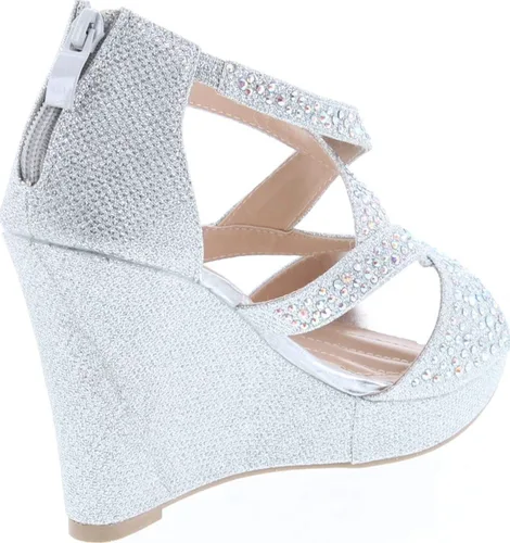 Vista 5 de Bella Marie Santo - Sandalias de cuña para mujer con diamantes de imitación de 4.25 pulgadas, Champán